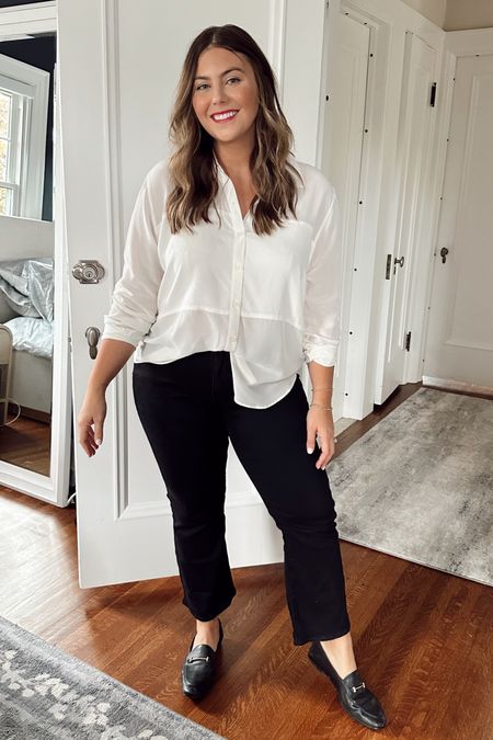 Pairing loafers with cropped bootleg jeans. Wearing size XL in top (nursing + pumping friendly top!) & 32 in jeans. Use code CARALYN10 at checkout with Spanx. 

#LTKmidsize #LTKshoecrush #LTKstyletip