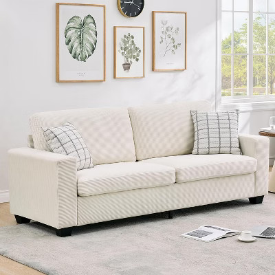 Modern Sofa, Oversized Corduroy Couch with Washable Cover, Deep Seat 3 Seater Couch with Wide Armrest, Comfy Cloud Sofa for Living Room, Beige | Target