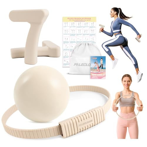 Paleclouds Pilates Ring Set, Pilates Essential Kit with Pilates Ring and Ball, 2.2lb *2 Ergonomic 7-Shaped Dumbbells, Portable Bag & Training Poster, at Home Workouts Pilates Sets for Women (Beige) | Amazon (US)