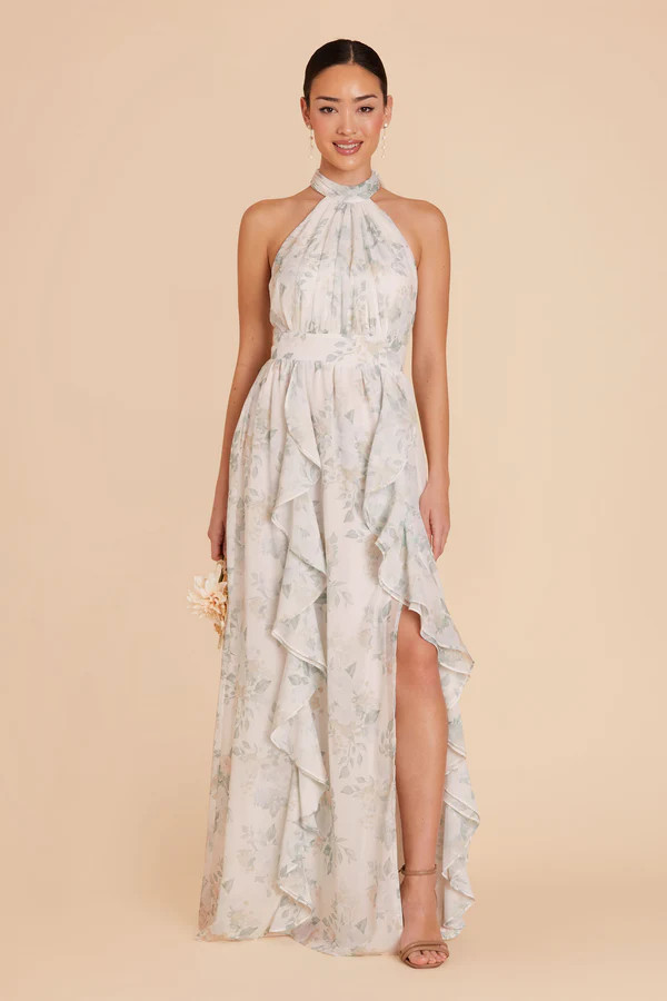 Joyce Chiffon Dress - Sage Spring Garden | Birdy Grey