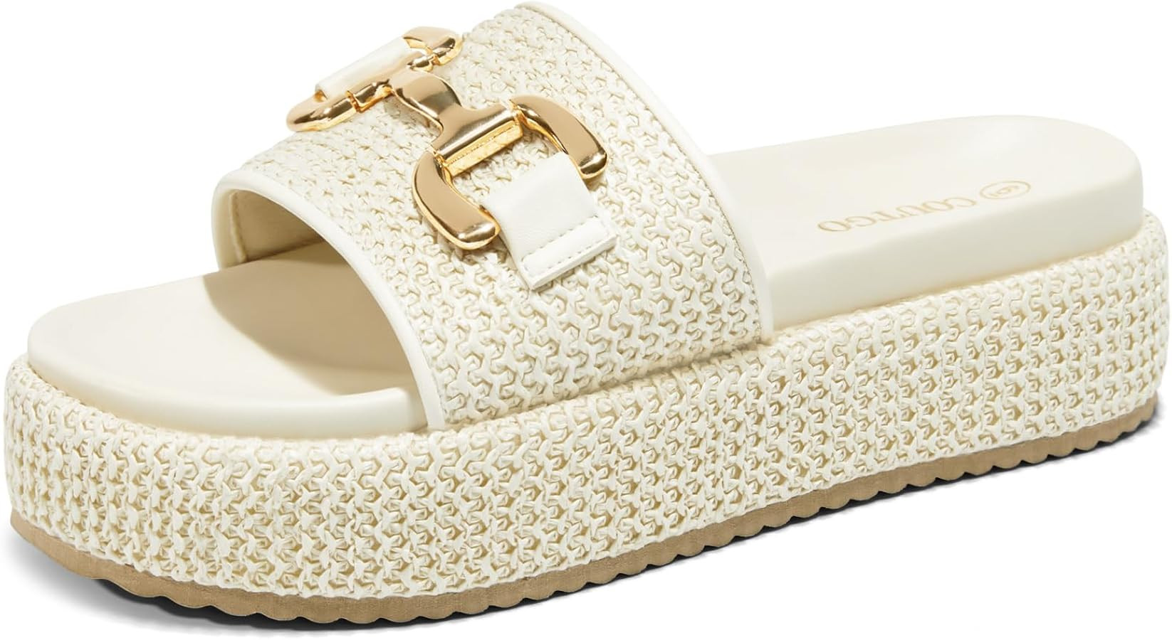 Coutgo Womens Platform Sandals Raffia Espadrilles Metal Chain Slip on Open Toe Cute Beach Slide S... | Amazon (US)