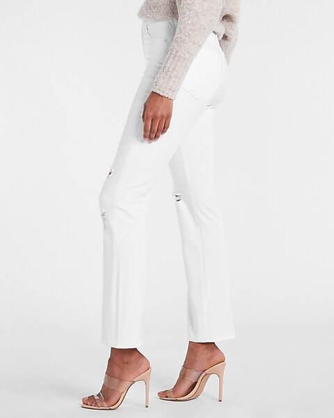 High Waisted White Ripped 90s Bootcut Jeans | Express