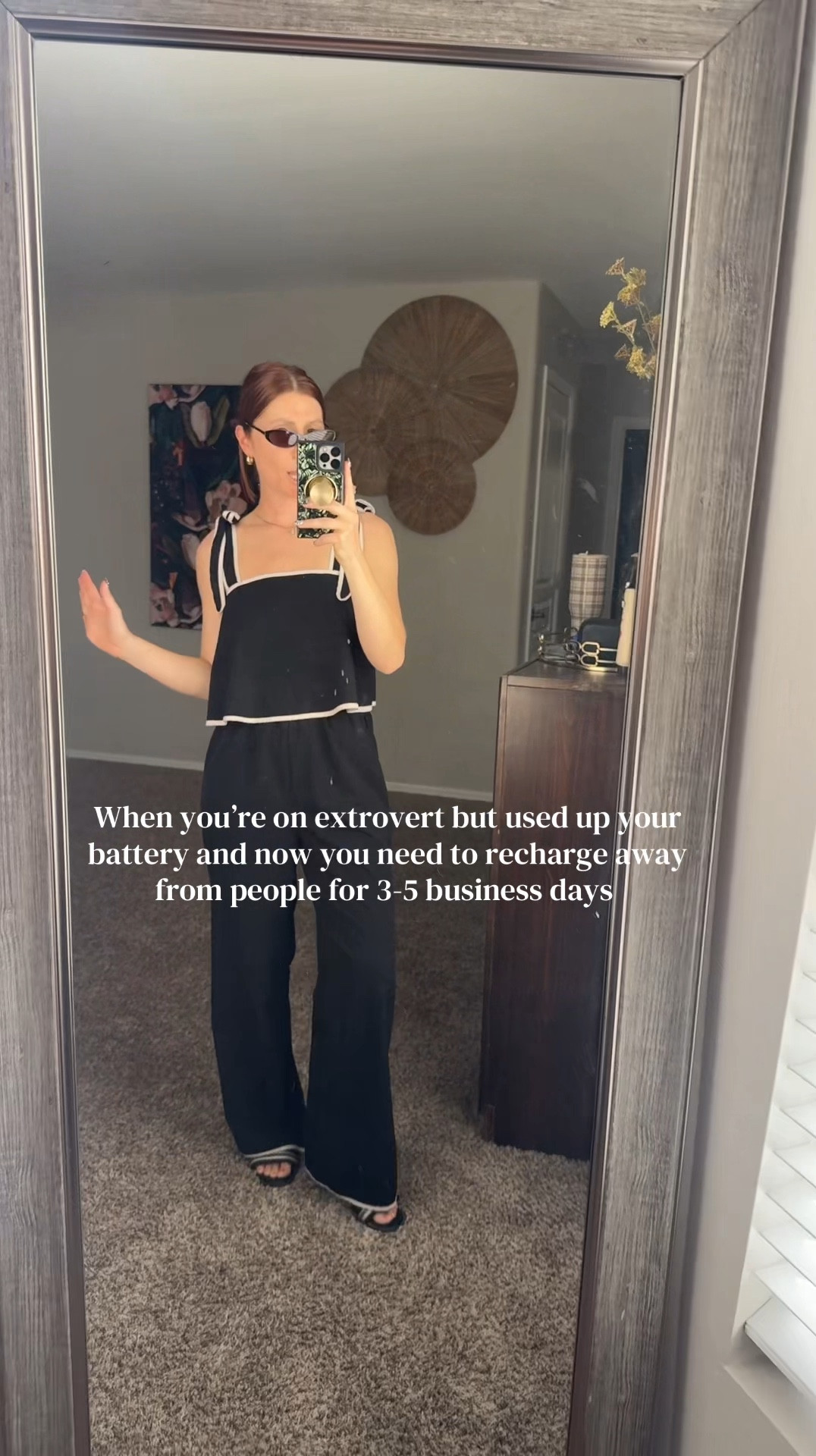 Black flowy matching set with tie straps size small. Definitely fits like a small in the waist but a medium everywhere else, top has a zipper in the back so you can leave the straps tied 👌🏻 breezy and perfect for spring/summer!

#LTKootd #LTKmomlife #LTKPetite