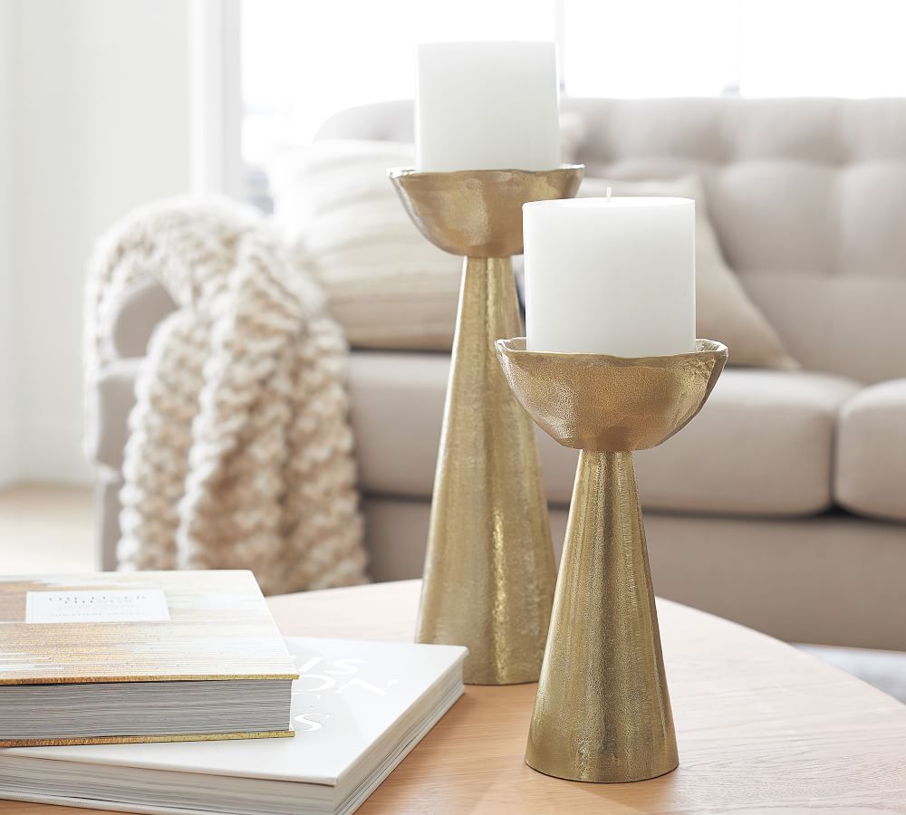 Rough Cast Brass Pillar Candleholders | Pottery Barn (US)