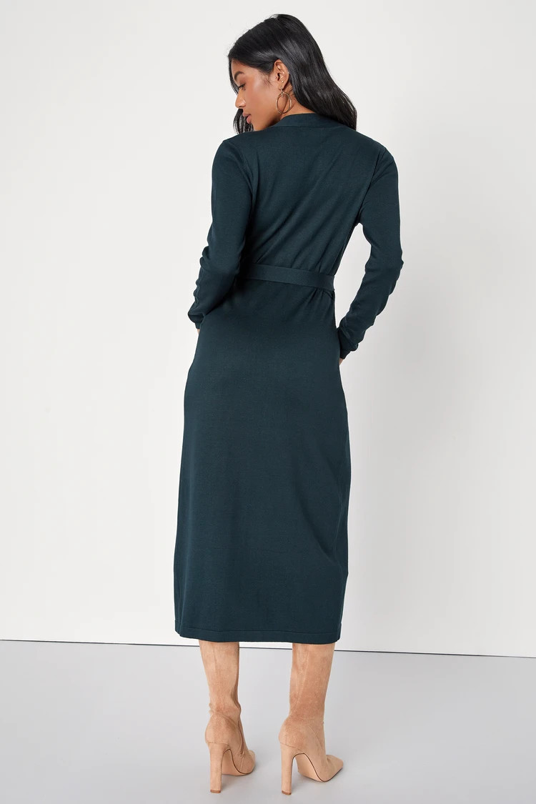 Literary Lover Emerald Green Midi Wrap Sweater Dress | Lulus