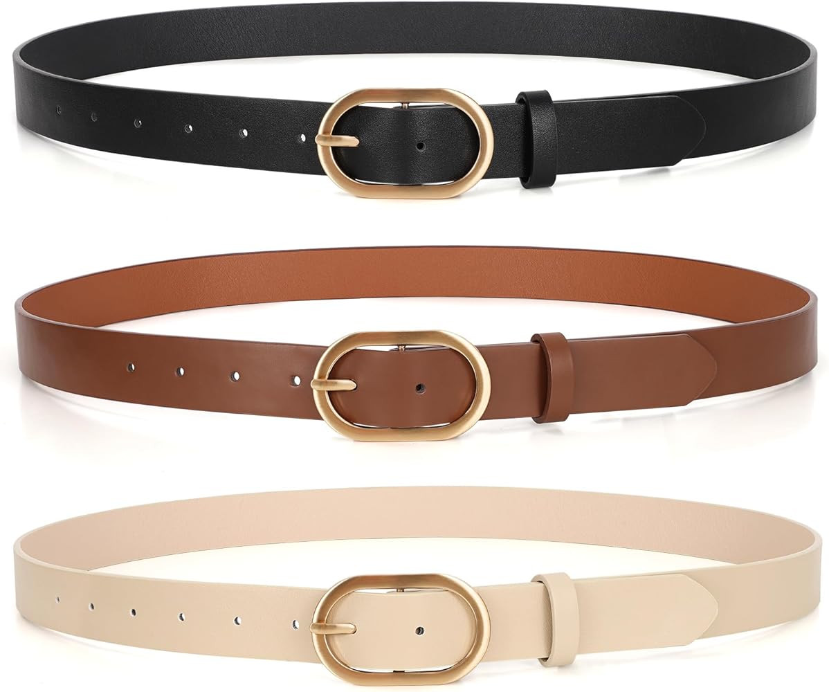 XZQTIVE 3 Pack Plus Size Women's Leather Belts for Jeans Pants Dress Fashion Gold Buckle Ladies Waist Belt | Amazon (US)