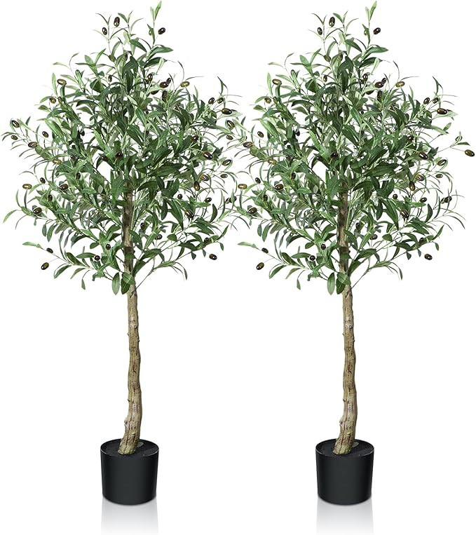 CROSOFMI Artificial Olive Tree Plant 4 Feet Fake Topiary Silk Tree, Perfect Faux Plants in Pot fo... | Amazon (US)