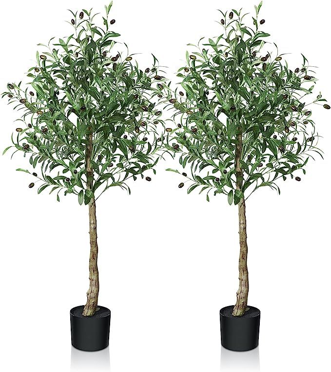 CROSOFMI Artificial Olive Tree Plant 4 Feet Fake Topiary Silk Tree, Perfect Faux Plants in Pot fo... | Amazon (US)