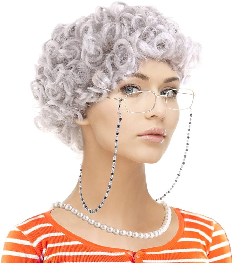 Feacole Old Lady Costume Set-Grandmother Wig,Wig Caps, Madea Granny Glasses, Eyeglass Retainer Ch... | Amazon (US)