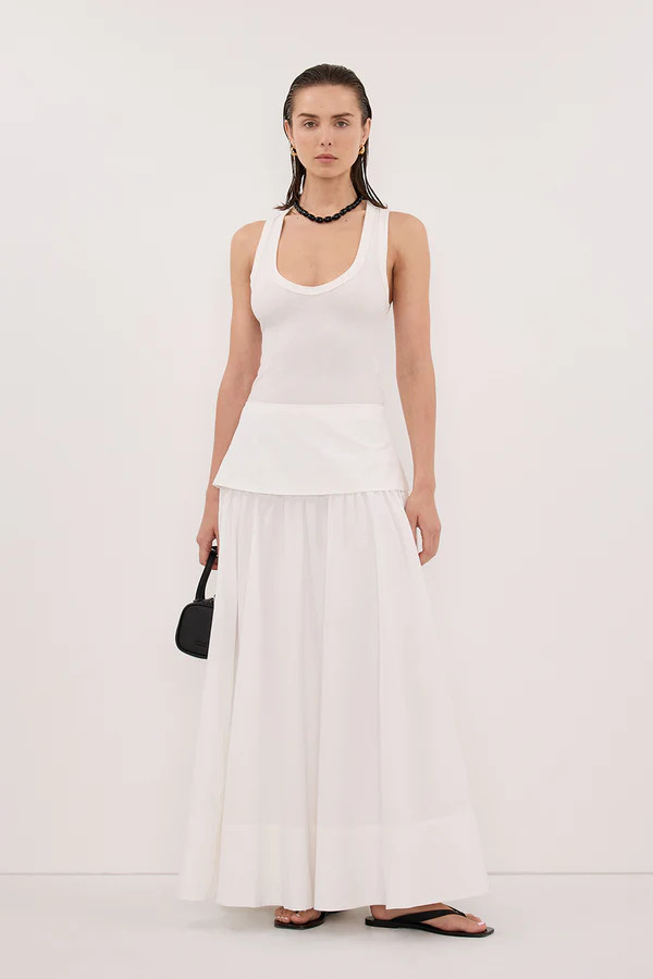 CLAIRE WHITE POPLIN MIDI SKIRT | DISSH