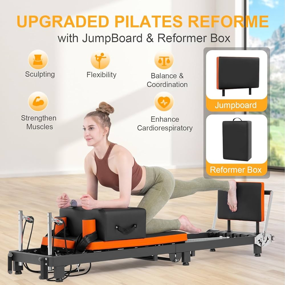 Pilates Reformer, Foldable Pilates Machine with Jump Board & Pilates Box (4 Springs & 5 Resistanc... | Amazon (US)