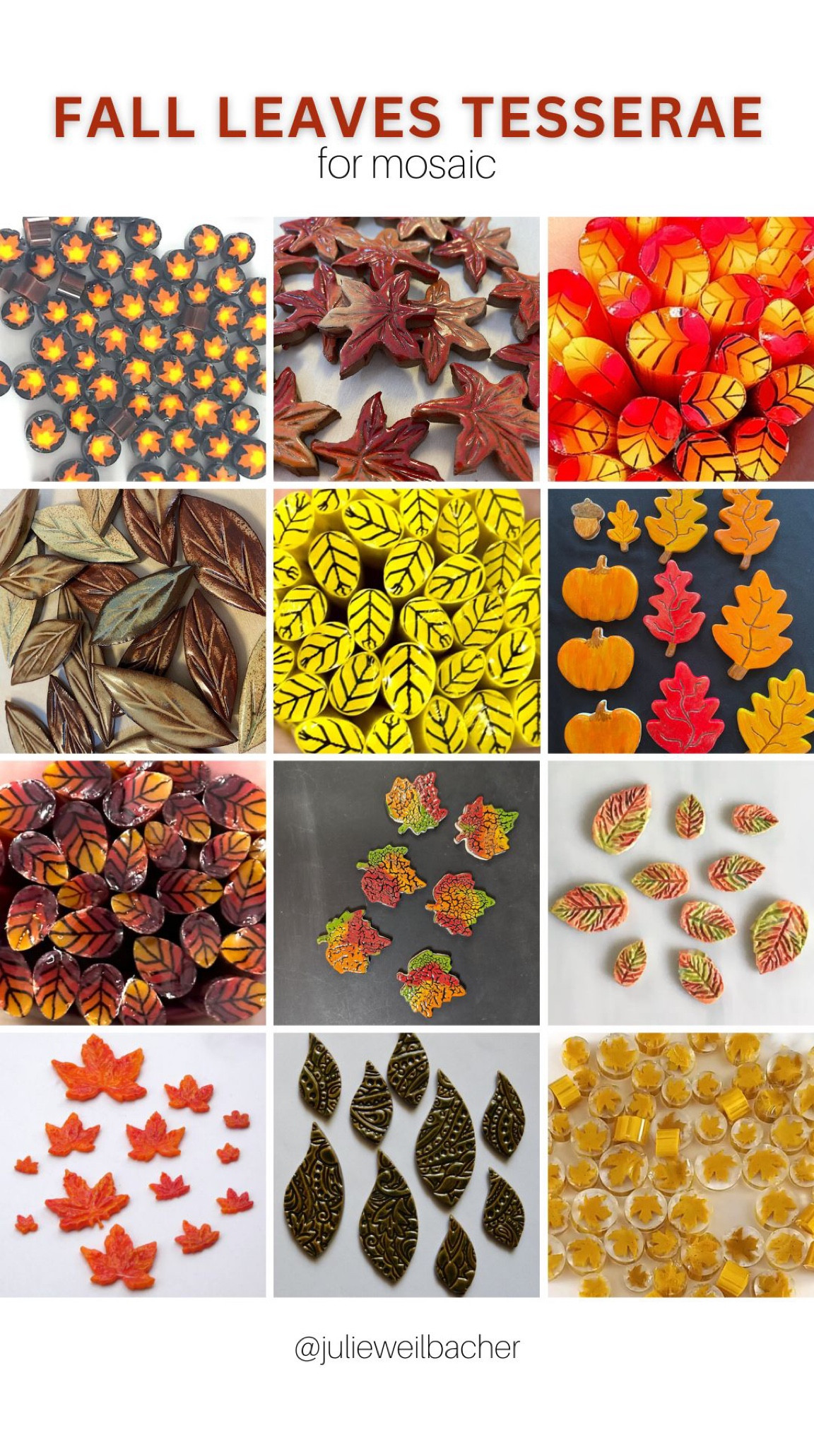 Planning a fall-themed mosaic? Here’s some tesserae ideas brimming in fall colors.

For mosaic tips, tutorials, inspiration, and so much more please visit my YouTube channel: YouTube.com/julieweilbacher. 

Follow @julieweilbacher on Instagram for all things mosaic art including fall mosaic diy decor, fall mosaic crafts, fall leaves inspiration.

#LTKHoliday #LTKSeasonal #LTKhome