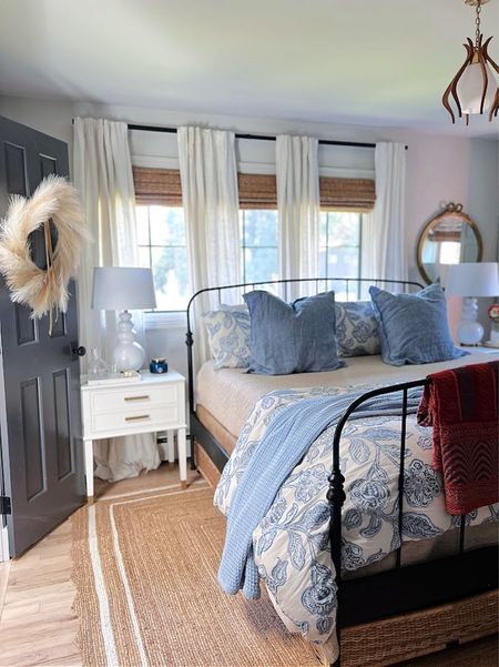Our cozy master bedroom featuring neutrals and blues and whites. 

#LTKfindsunder50 #LTKhome #LTKfindsunder100