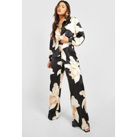 Womens Large Scale Floral Wide Leg Pants - Black - 10 | boohoo (US & Canada)