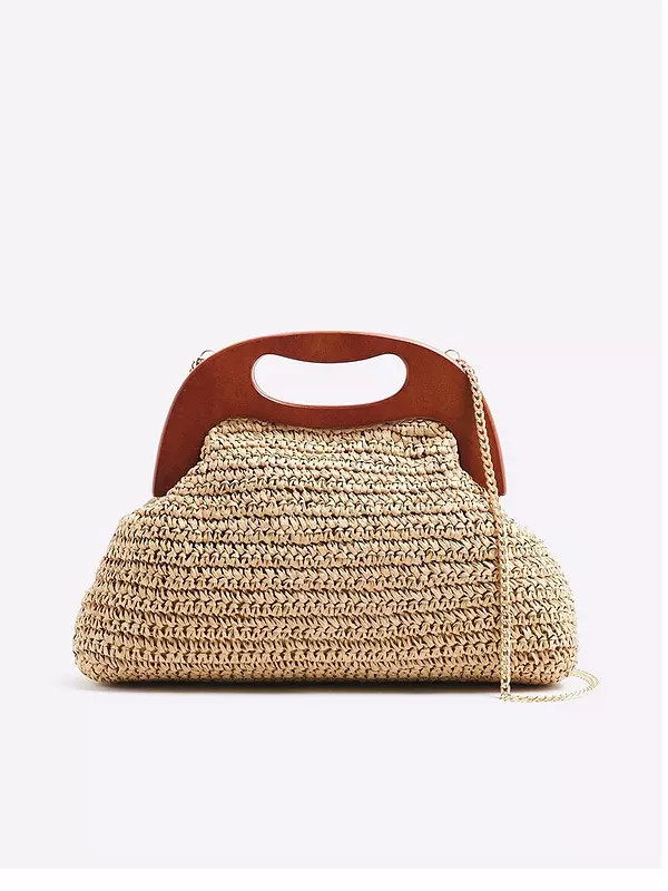 River Island Raffia Frame Clutch - Beige | Very (UK)