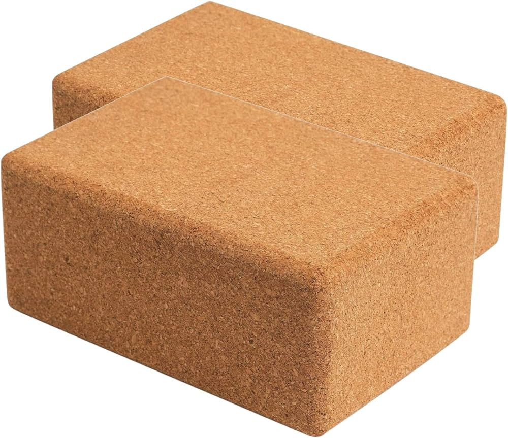 Cork Yoga Blocks 2 Pack Set -Natural Cork from Portugal, 9"x6"x4" Yoga Blocks Non-Slip&Anti-Tilt ... | Amazon (US)