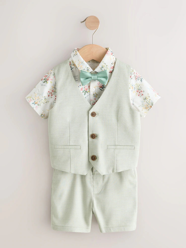 Sage Green Waistcoat, Shirt, Shorts & Tie Set (3mths-9yrs) | Next US