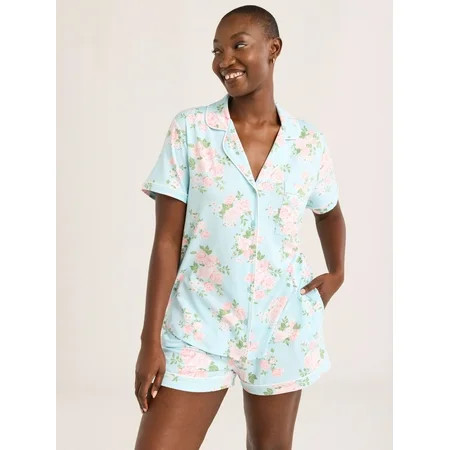 Joyspun Women's Dreamy Soft Collection Notch Collar Top and Shorts Pajama Set, 2-Piece, Sizes XS-3X | Walmart (US)