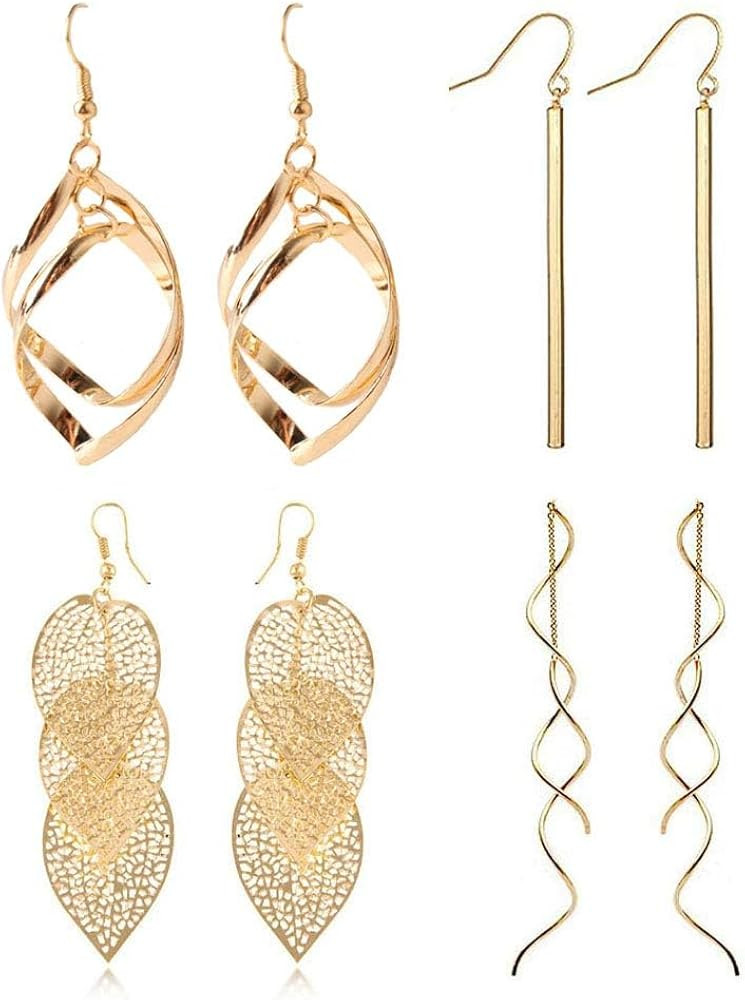 18k Gold Plated Dangle Earrings Set Metal Geometric Bar Earrings Long Leaves Tassel Threader Earr... | Amazon (US)