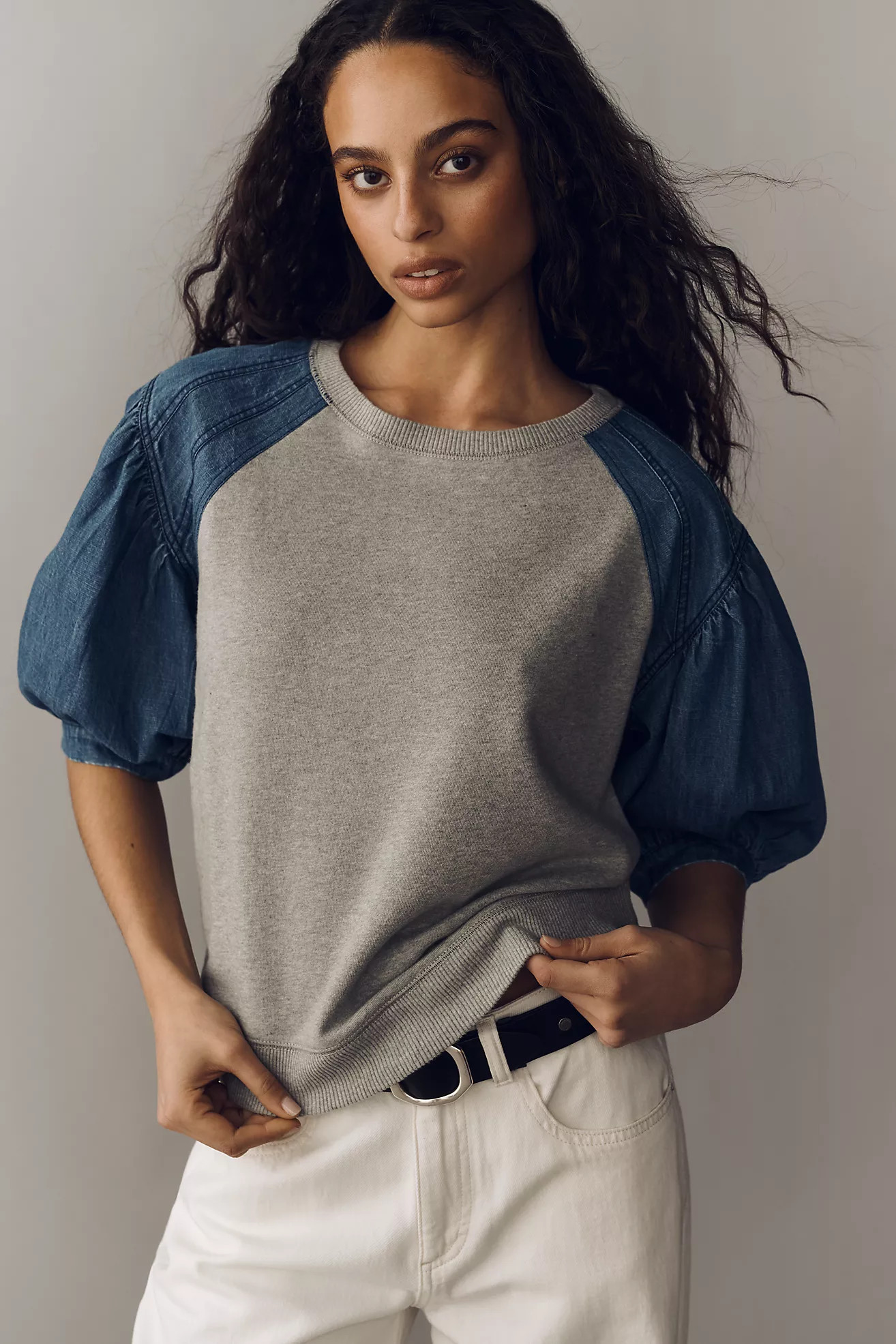 Pilcro Cotton Reworked Puff-Sleeve Sweatshirt | Anthropologie (US)
