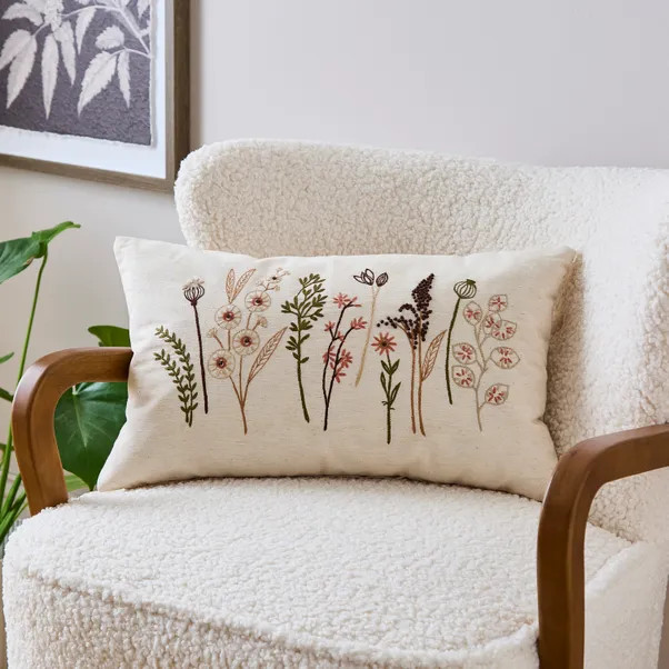 Embroidered Harvest Cotton Rectangle Cushion | Dunelm
