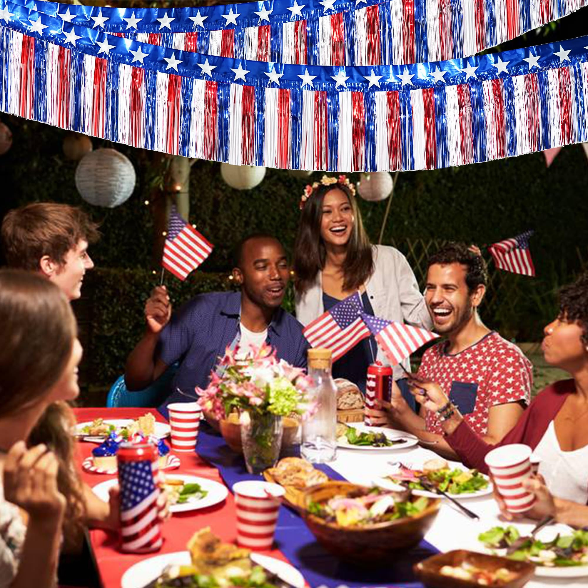 4th of July Decorations 2 Packs 39 Feet Metallic Banner Foil Fringe Garland, Red White and Blue T... | Amazon (US)
