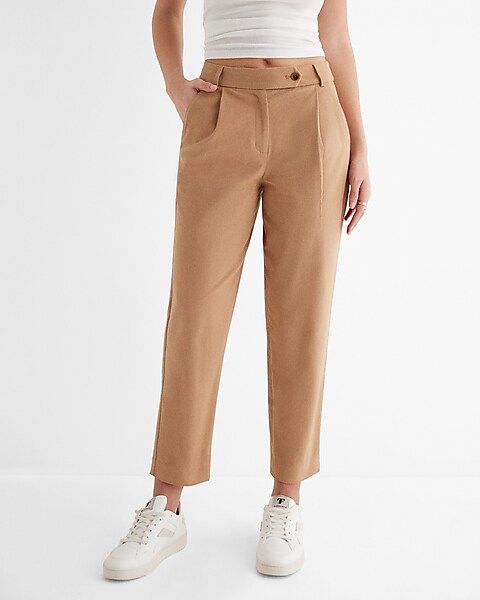 High Waisted Extended Tab Pleated Ankle Pant | Express