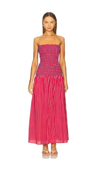 Line & Dot Claudine Smocked Dress in Red. - size M | Revolve Clothing (Global)