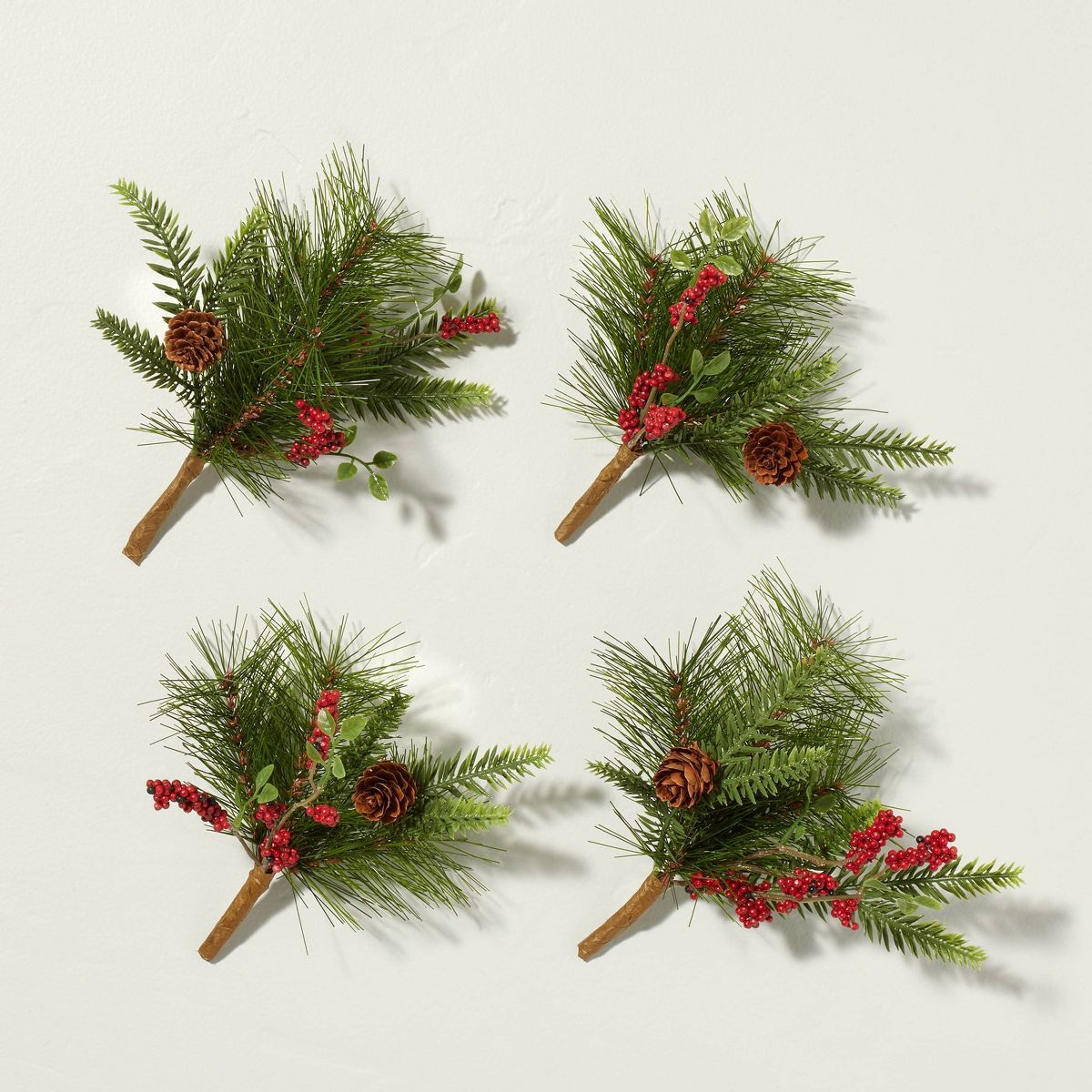 Faux Pine & Winterberry Christmas Sprigs (Set of 4) - Hearth & Hand™ with Magnolia | Target