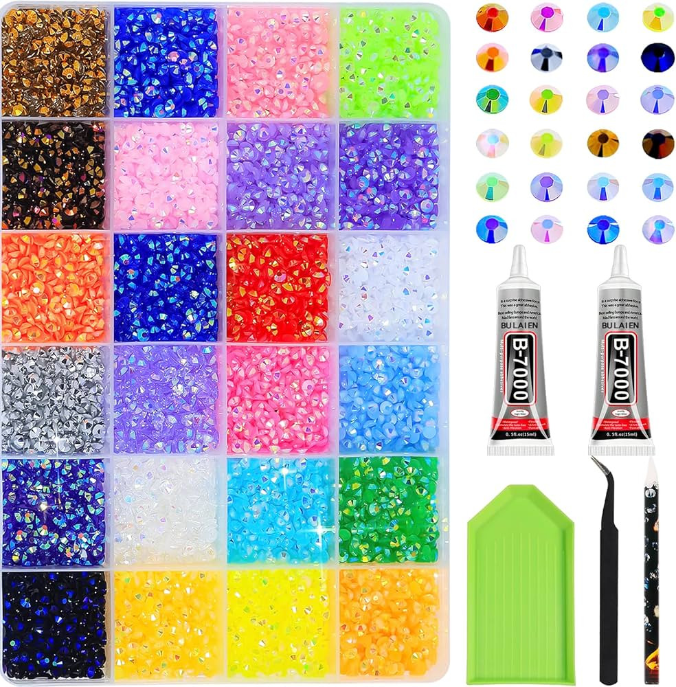 HNUIX Resin Rhinestones Bulk - 15600pcs 3D Multi Color, Round Flat Back Gems Rhinestones, with Ki... | Amazon (US)