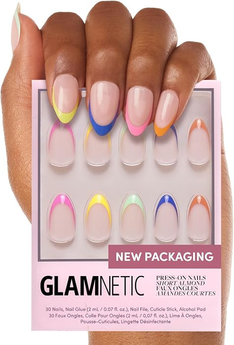 Glamnetic Press On Nails - Sprinkles | Rainbow French Tip Fake Nails, UV Finish Short Pointed Alm... | Amazon (US)