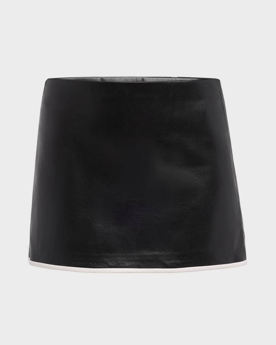 Alice + Olivia Rubi Contrast-Trim Vegan Leather Mini Skirt | Neiman Marcus