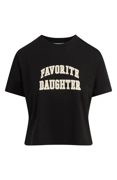 Favorite Daughter The Collegiate Logo Crop Graphic T-Shirt in Black/Pale Pink at Nordstrom, Size Small | Nordstrom
