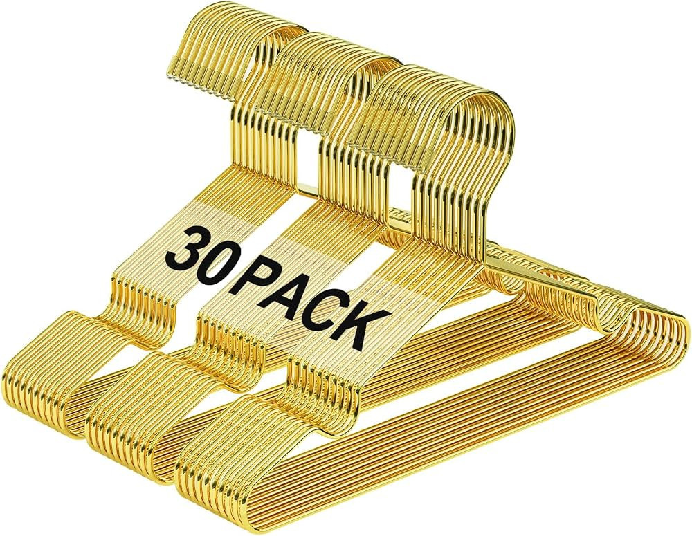 12 Inch Gold Kids Baby Hangers 30 Pack, Strong Metal Toddler Hangers for Closet, Space Saving Chi... | Amazon (US)