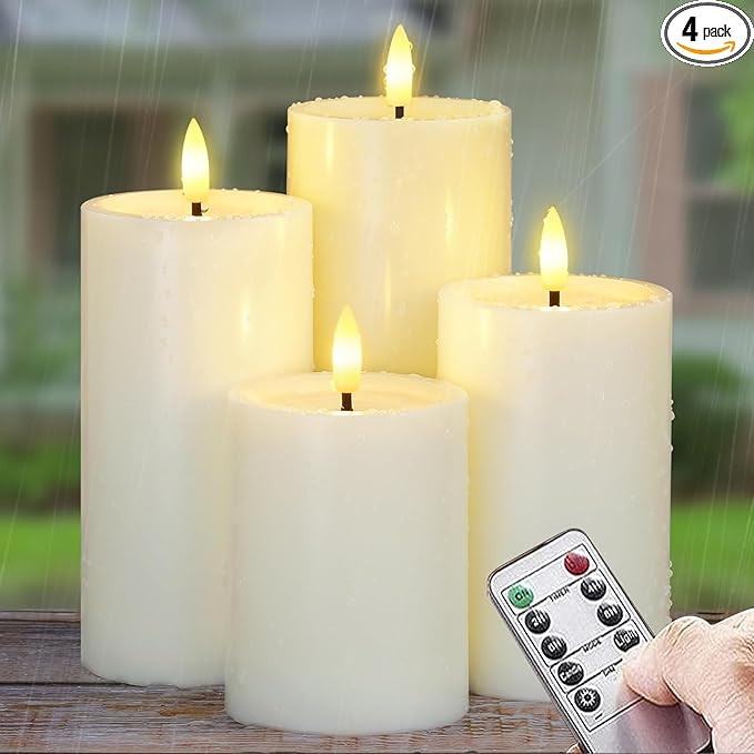 Outdoor 4pcs Flameless Waterproof Candles with Handy Remote Control, Cycle Timer Battery Operated... | Amazon (US)