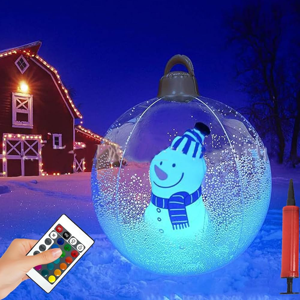 24 Inch Light Up Inflatable Christmas Ball, PVC Inflatable Decorated Ball Ornaments with LED Ligh... | Amazon (US)
