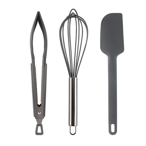 COOK WITH COLOR Stainless Steel Silicone Tipped Kitchen & BBQ Tongs Set, 3 Pc Utensils, Grey | Amazon (US)