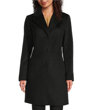 Donna Karan Wool Cashmere Blend Notch Collar Button Front Reefer Coat | Dillard's | Dillard's