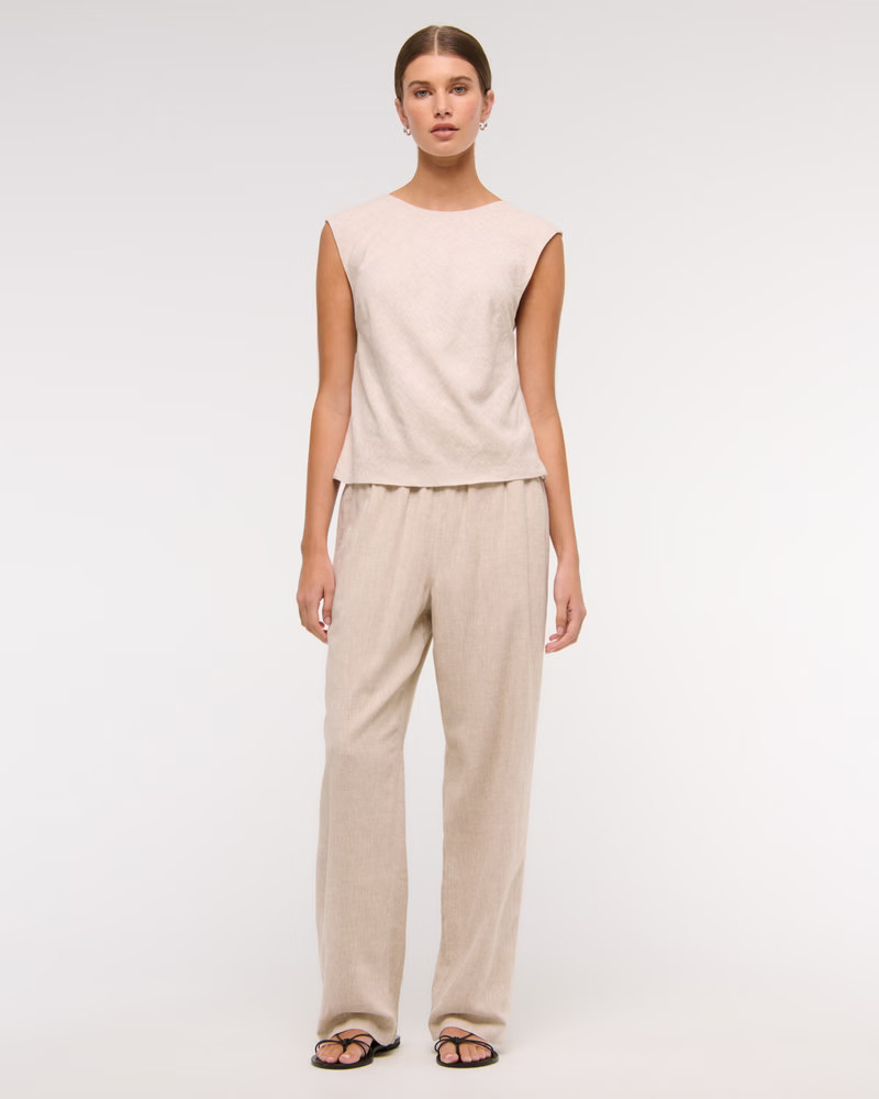Women's Straight Linen-Blend Pull-On Pant | Women's Bottoms | Abercrombie.com | Abercrombie & Fitch (US)