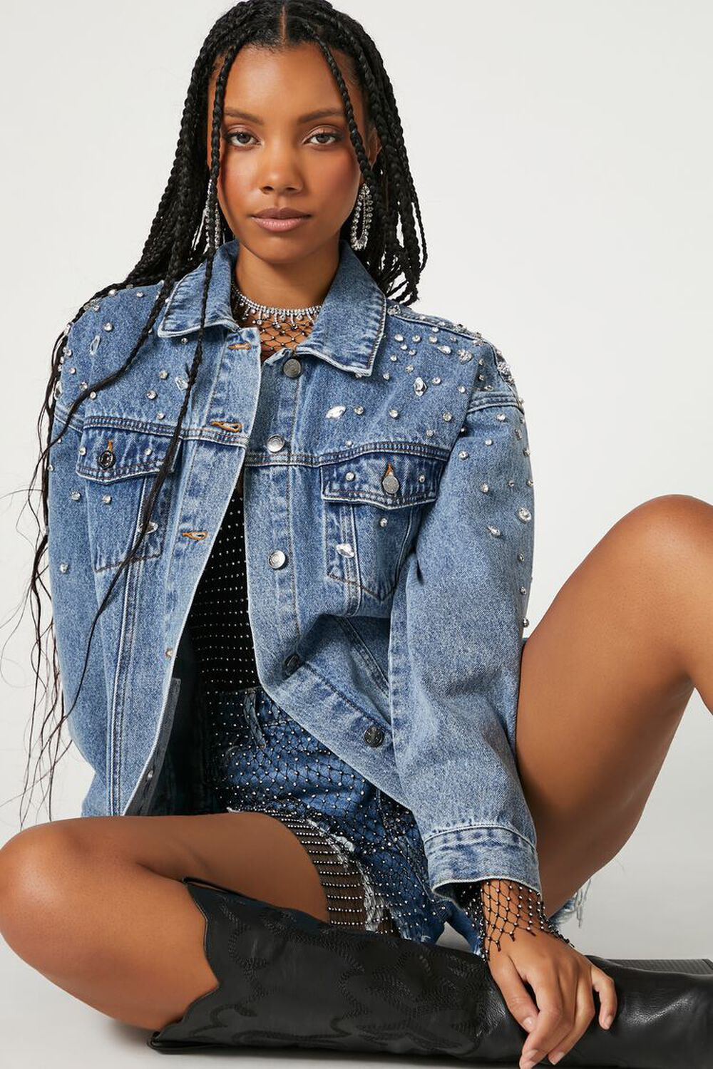Rhinestone & Faux Gem Trucker Jacket | Forever 21 (US)