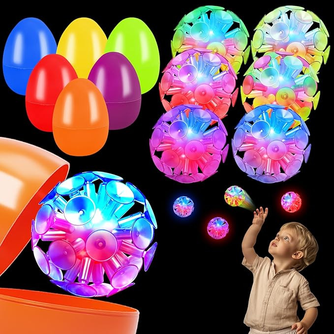 6 Pack Filled Easter Eggs with Light Up Sunction Cup Balls, Easter Eggs Filled with Fidget Toys f... | Amazon (US)