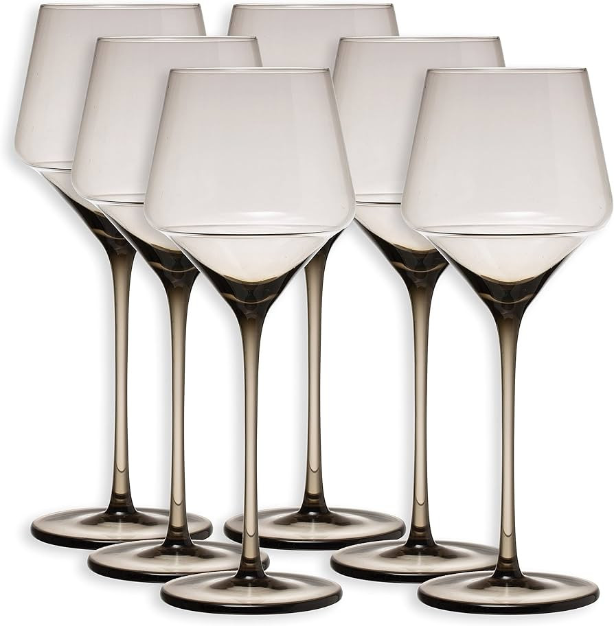 Bloomingville Long Stem Wine Glass Set with Smokey Grey Clear Glass Finish, Set of 6, AH1946SET | Amazon (US)