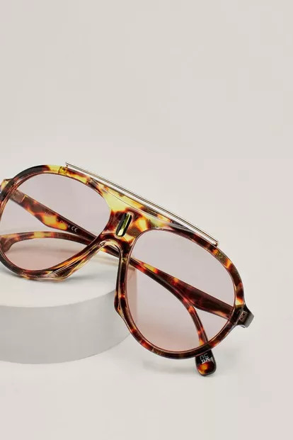 Tortoiseshell Tinted Lense Aviator Sunglasses | Nasty Gal (US)