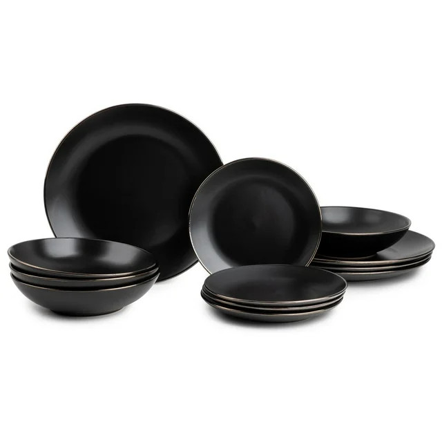 Thyme & Table 12-Piece Stoneware Dinnerware Set,  Black Onyx Collection - Walmart.com | Walmart (US)