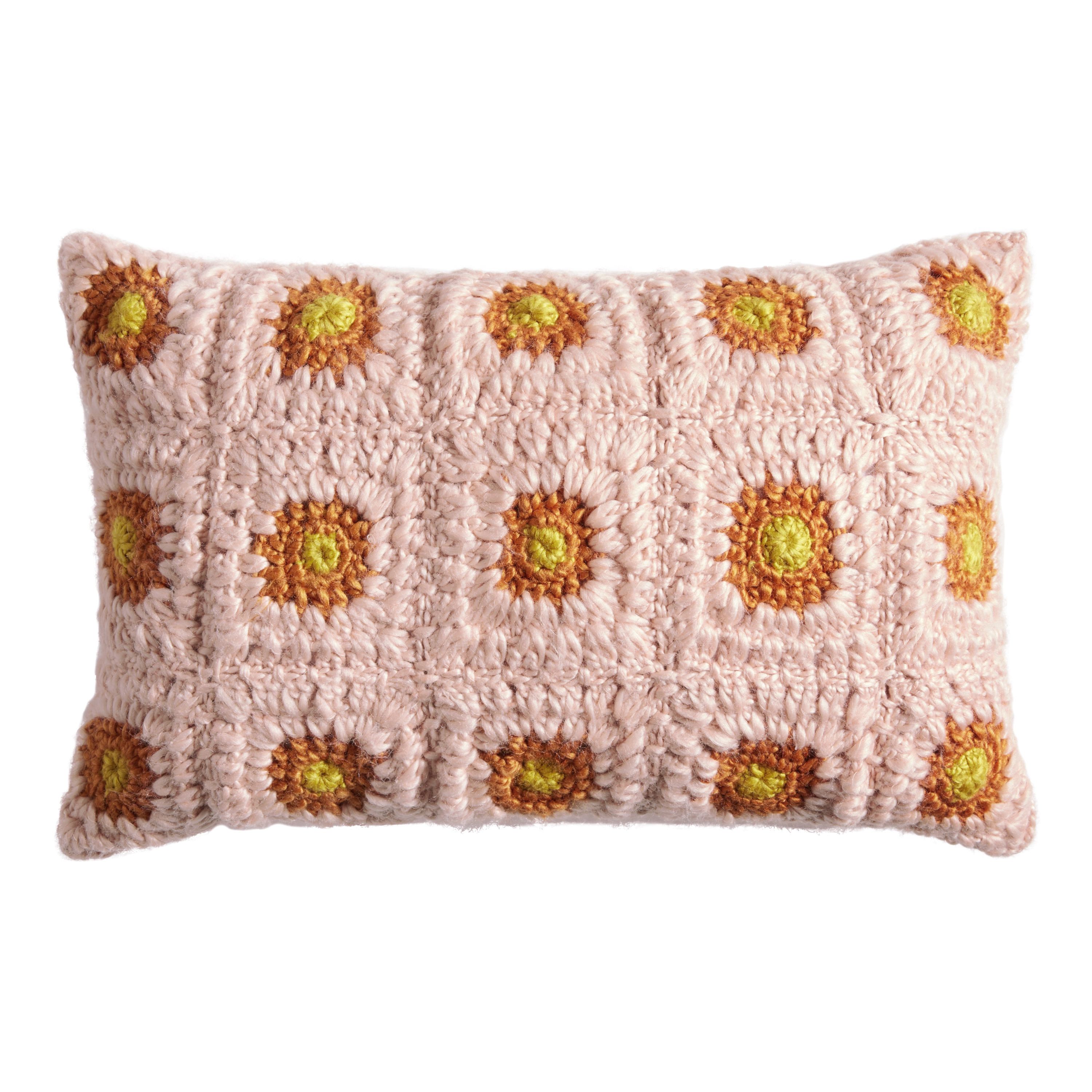 Ivory Tiled Square Crocheted Lumbar Pillow | World Market