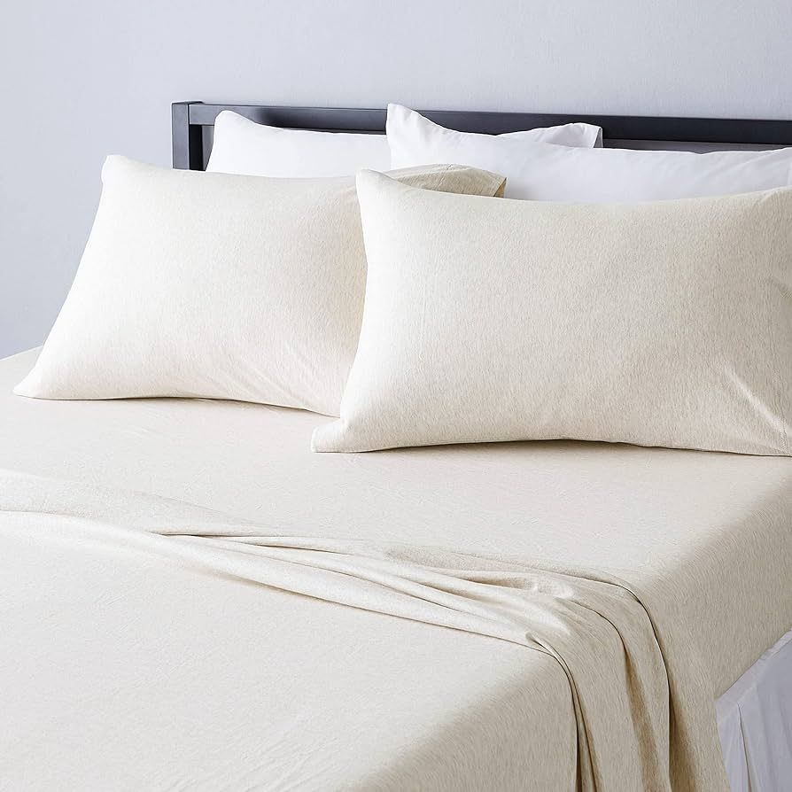 Amazon Basics Cotton Jersey 4-Piece Bed Sheet Set, King, Oatmeal, Solid | Amazon (US)