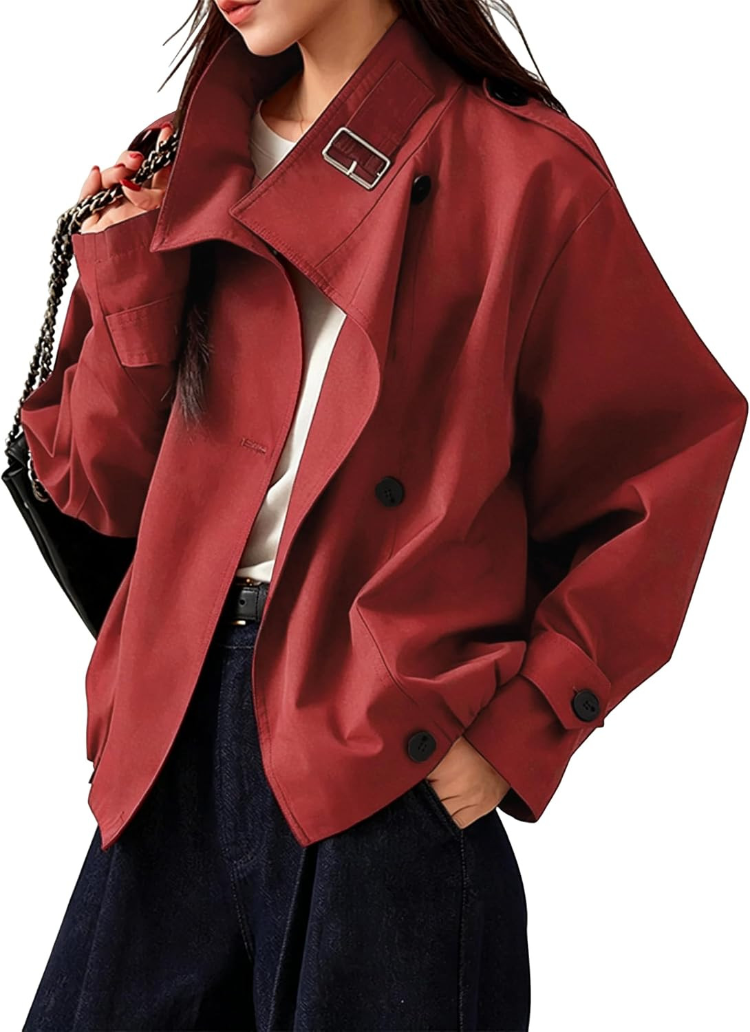 Megfie Jackets for Women Vintage Trench Coat Funnel Neck Cropped Jackets | Amazon (US)