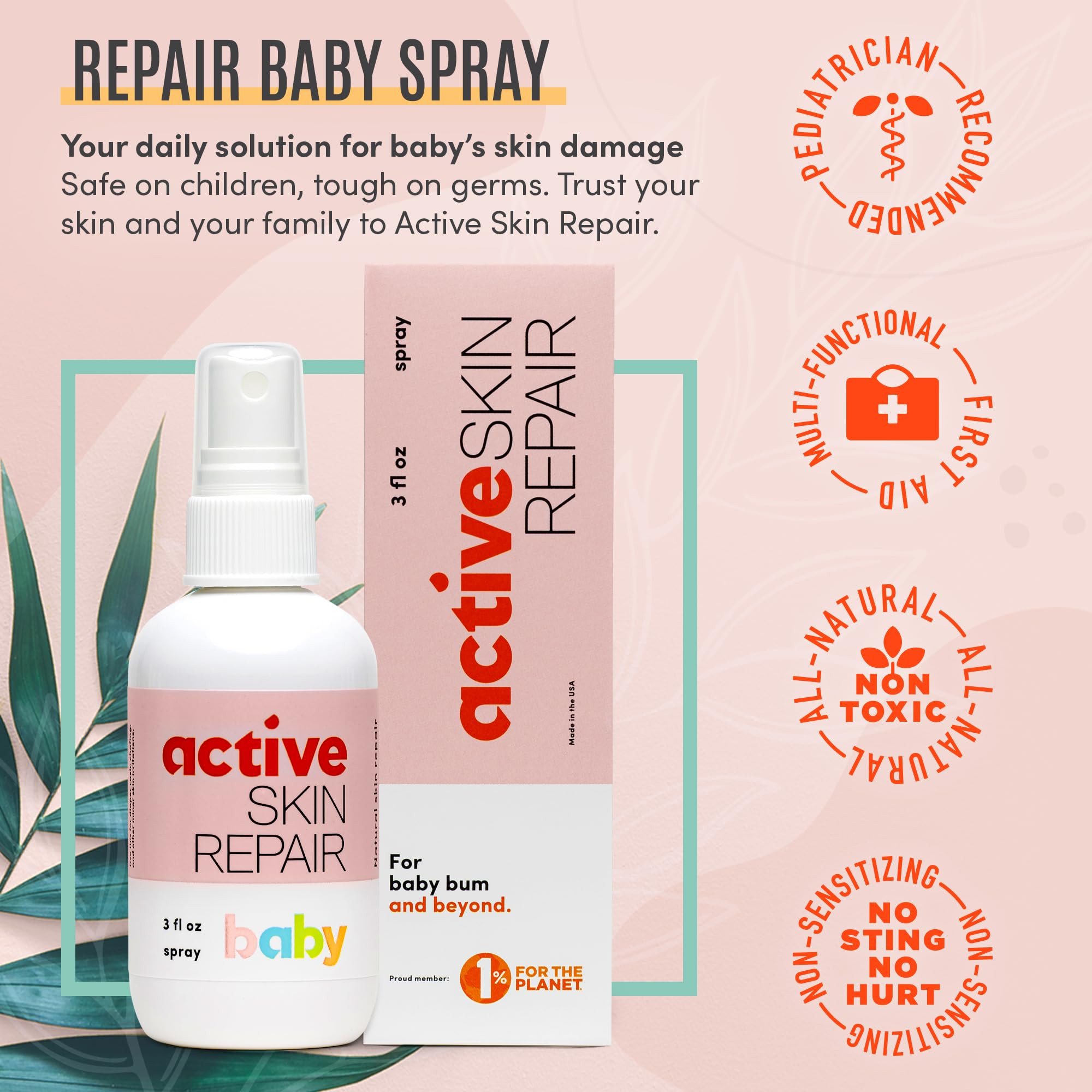 Active Skin Repair Natural, Non-Toxic, No Sting Baby Spray First Aid Safe For Use on Diaper Rash,... | Amazon (US)