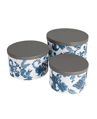 Floral Nestable Hat Boxes with Lids, Cream and Blue, Set of 3 | Macy's