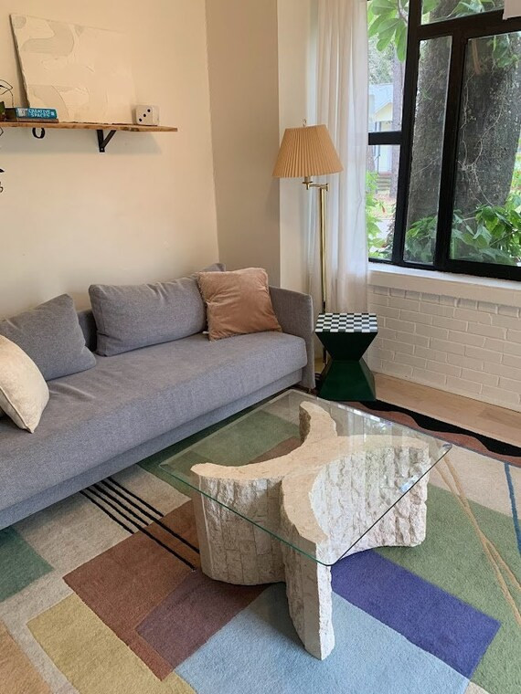 LOCAL PICKUP & DELIVERY// Post Modern Tessellated Stone and Beveled Glass Top X Shape Table, 1980... | Etsy (US)